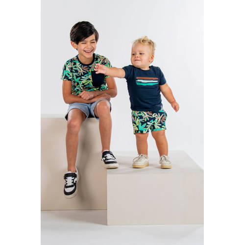 B.Nosy sweatshort met bladprint donkerblauw groen Korte broek Blad 74