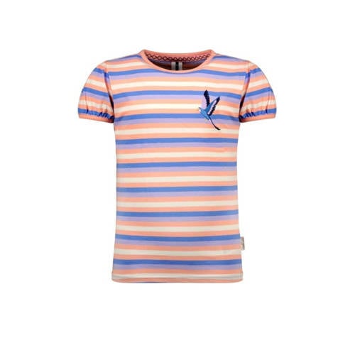 B.Nosy gestreept T-shirt Phebe roze/blauw/wit Meisjes Stretchkatoen Ronde hals - 104