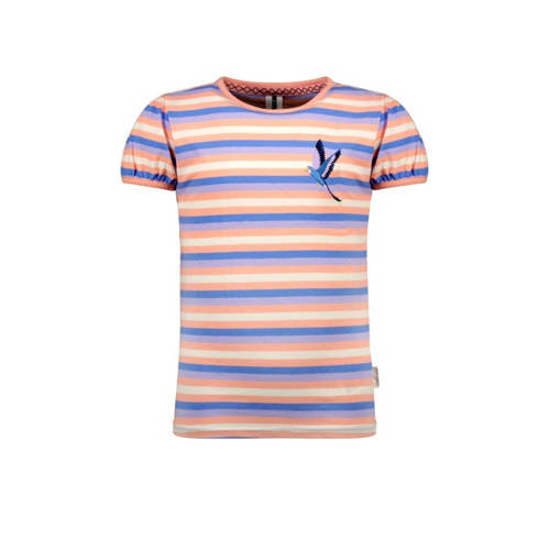B.Nosy gestreept T-shirt Phebe roze/blauw/wit Meisjes Stretchkatoen Ronde hals