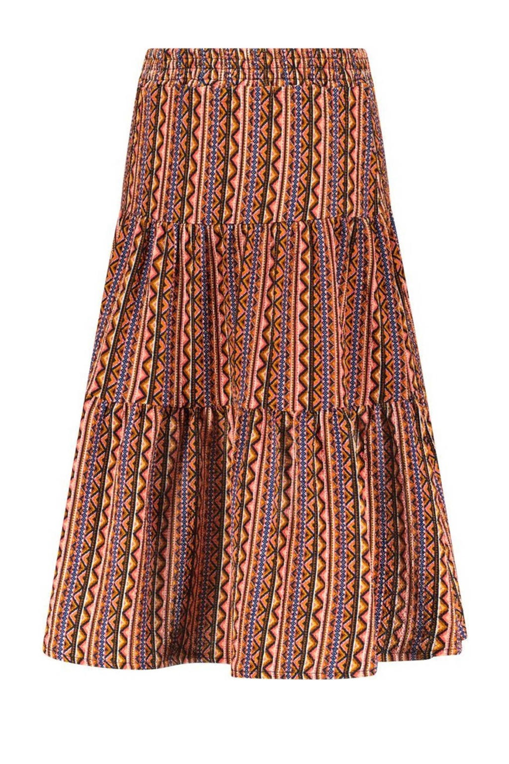 Bruin, brique en blauwe meisjes B.Nosy rok met all over print en volant gemaakt van polyester en met elastische tailleband