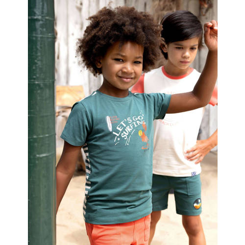 B.Nosy T-shirt Kai met printopdruk groen ecru Jongens Stretchkatoen Ronde hals 98