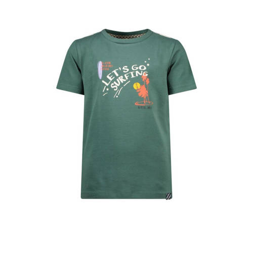 B.Nosy T-shirt Kai met printopdruk groen/ecru Jongens Stretchkatoen Ronde hals