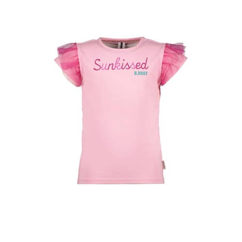 B.Nosy T-shirt met tekst zoetroze/fuchsia Meisjes Stretchkatoen Ronde hals - 110