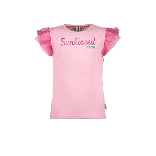 B.Nosy T-shirt met tekst zoetroze/fuchsia Meisjes Stretchkatoen Ronde hals