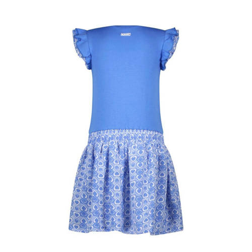 B.Nosy jurk Pelin met hartjes en ruches hemelsblauw Meisjes Polyester Ronde hals 98