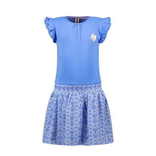 B.Nosy jurk Pelin met hartjes en ruches hemelsblauw Meisjes Polyester Ronde hals