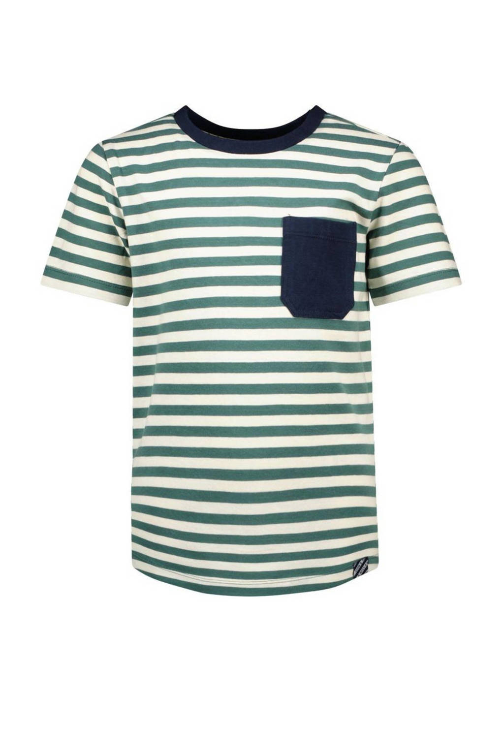 gestreept T-shirt Giel groen/ecru/donkerblauw