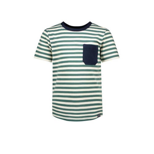 B.Nosy gestreept T-shirt Giel groen/ecru/donkerblauw Jongens Stretchkatoen Ronde hals