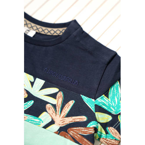 B.Nosy T-shirt met bladprint mintgroen donkerblauw Jongens Stretchkatoen Ronde hals 122 128
