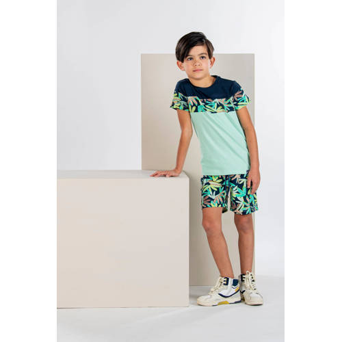 B.Nosy T-shirt met bladprint mintgroen donkerblauw Jongens Stretchkatoen Ronde hals 122 128