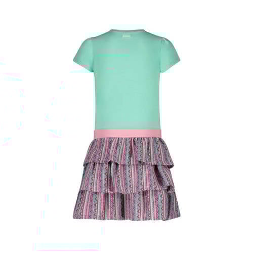B.Nosy jurk met all over print mintgroen roze fuchsia Meisjes Stretchkatoen Ronde hals 98