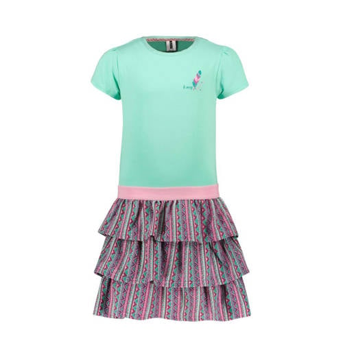 B.Nosy jurk met all over print mintgroen/roze/fuchsia Meisjes Stretchkatoen Ronde hals - 104