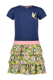 thumbnail: Donkerblauw en multikleurige meisjes B.Nosy gebloemde jurk multicolor van katoen met korte mouwen, ronde hals en elastische tailleband