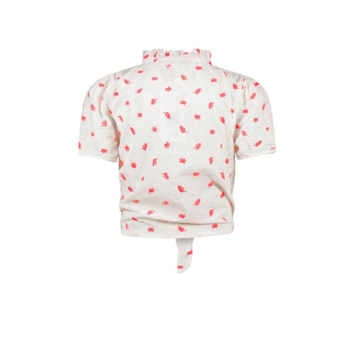 B.Nosy blouse met all over print en ruches wit fluor roze Meisjes Katoen Opstaande kraag 146 152