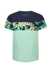 thumbnail: Groen, mintgroen en donkerblauwe jongens B.Nosy T-shirt print van stretchkatoen met meerkleurige print, korte mouwen, ronde hals en drukknoopsluiting