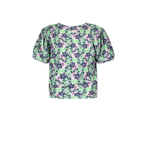 B.Nosy gebloemd T-shirt Veerle lichtgroen donkerblauw paars Meisjes Polyester Ronde hals 98