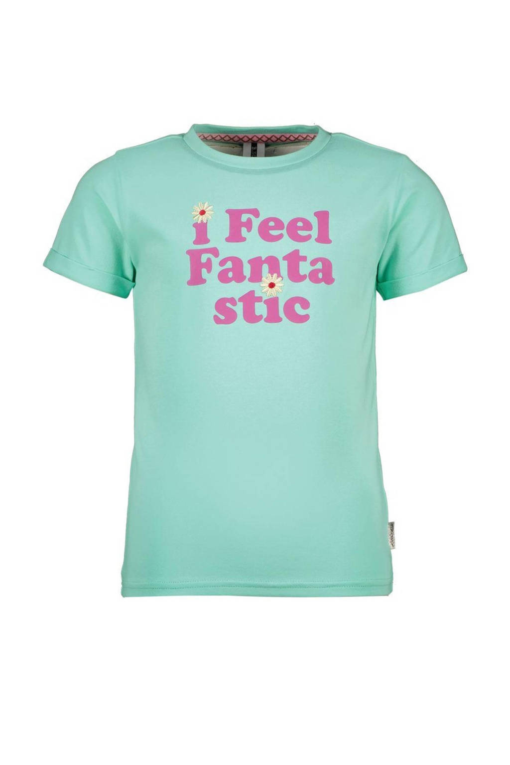 T-shirt met tekst mintgroen/roze