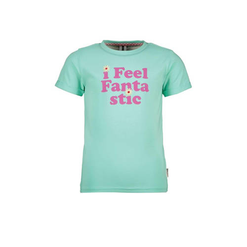 B.Nosy T-shirt met tekst mintgroen/roze Meisjes Stretchkatoen Ronde hals - 104