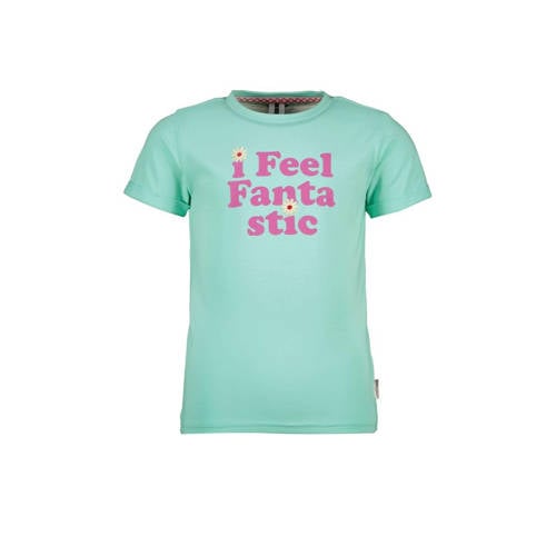 B.Nosy T-shirt met tekst mintgroen/roze Meisjes Stretchkatoen Ronde hals