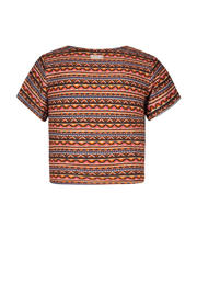 thumbnail: Bruin, brique en blauwe meisjes B.Nosy T-shirt Bibi van polyester met korte mouwen, ronde hals, knoopsluiting en knoopdetail