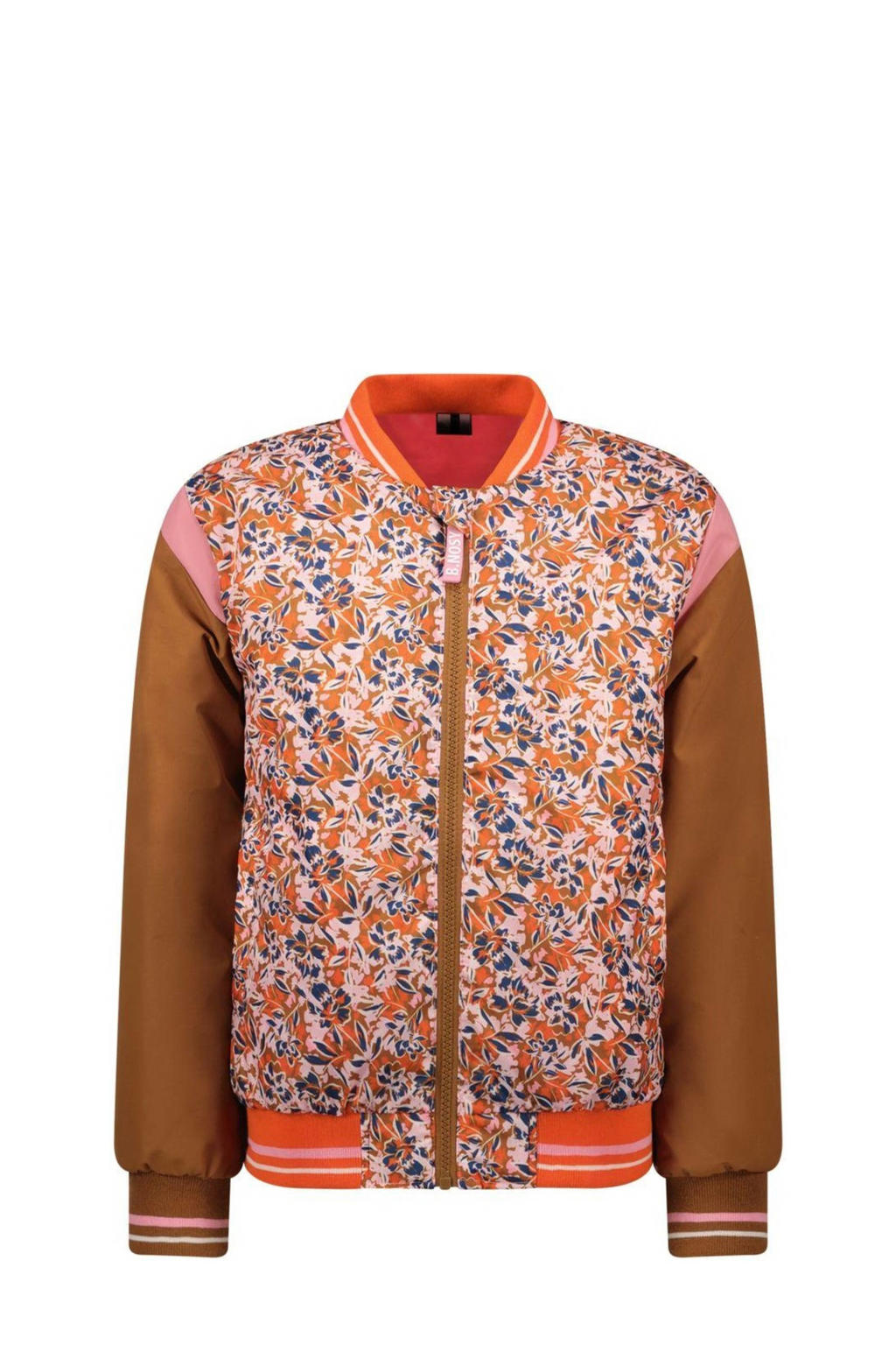 Bruin en oranje meisjes B.Nosy coated bomberjack zomer Sacha met lange mouwen, ronde hals, ritssluiting en elastische boord