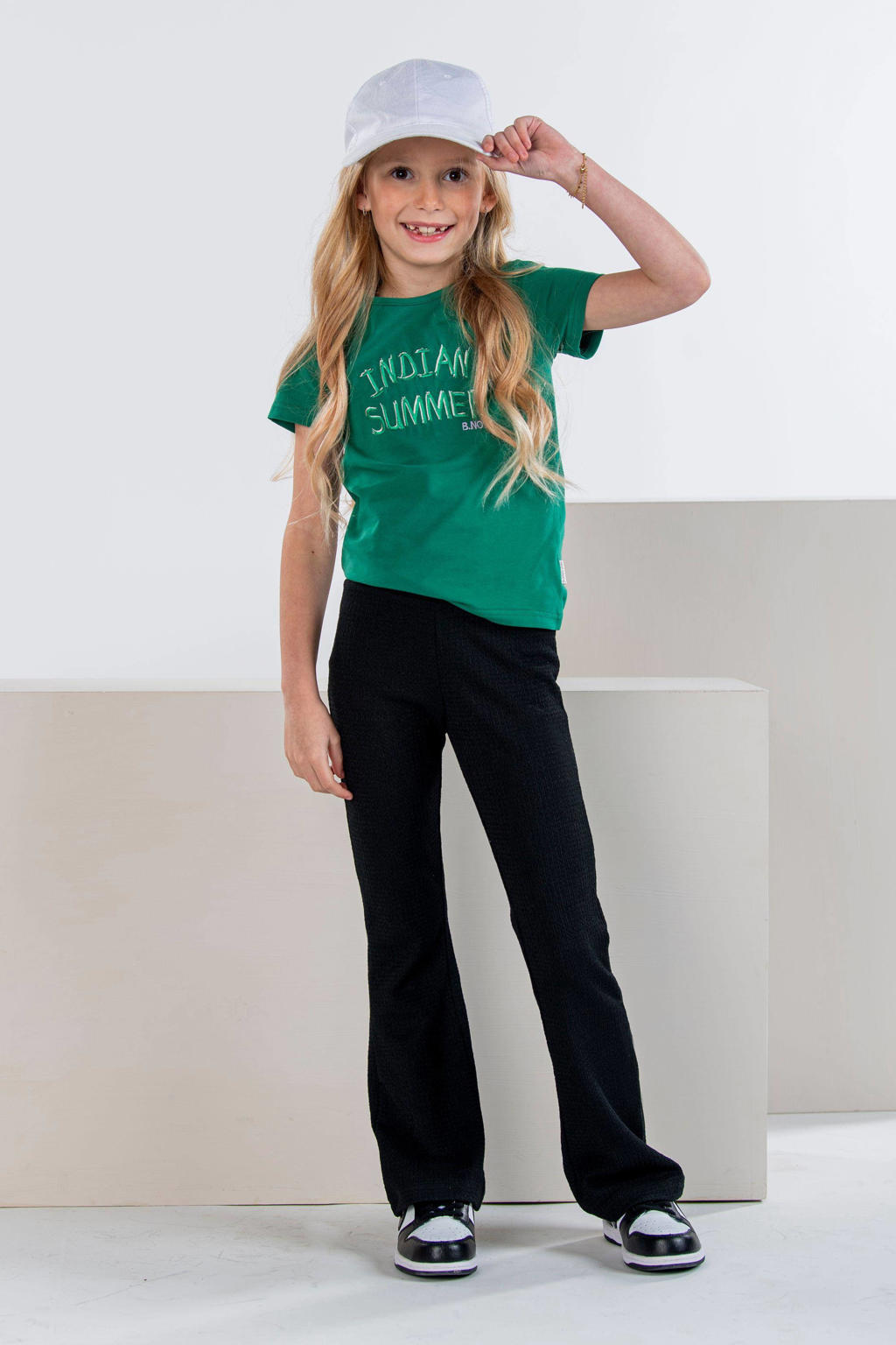 Groene meisjes B.Nosy T-shirt Maud van stretchkatoen met tekst print, korte mouwen en ronde hals