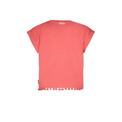 B.Nosy T-shirt met tekst en franjes koraalroze Oranje Meisjes Stretchkatoen Ronde hals 98