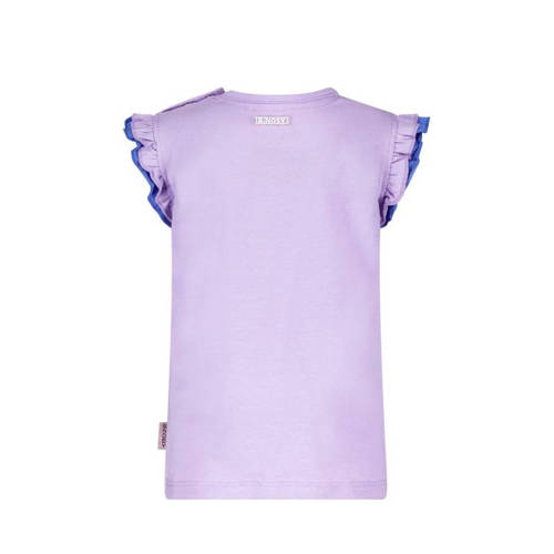 B.Nosy T-shirt Pearl met tekst en ruches lila blauw Paars Meisjes Stretchkatoen Ronde hals 74
