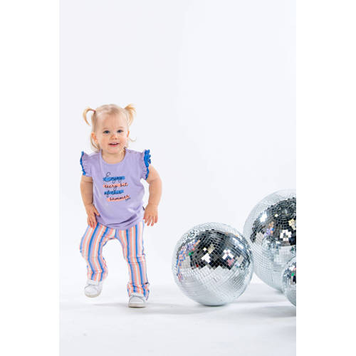 B.Nosy T-shirt Pearl met tekst en ruches lila blauw Paars Meisjes Stretchkatoen Ronde hals 74
