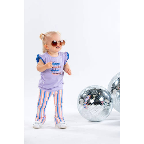 B.Nosy T-shirt Pearl met tekst en ruches lila blauw Paars Meisjes Stretchkatoen Ronde hals 74