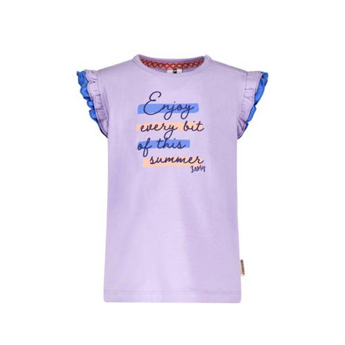 B.Nosy T-shirt Pearl met tekst en ruches lila/blauw Paars Meisjes Stretchkatoen Ronde hals