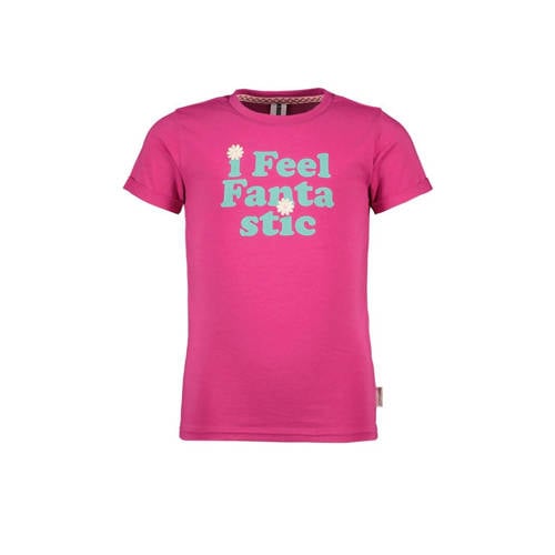 B.Nosy T-shirt met tekst fuchsia/mintgroen Roze Meisjes Stretchkatoen Ronde hals