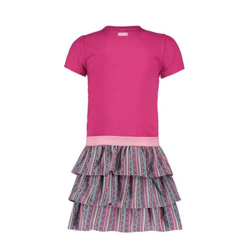 B.Nosy jurk met printopdruk fuchsia mintgroen roze Meisjes Stretchkatoen Ronde hals 98
