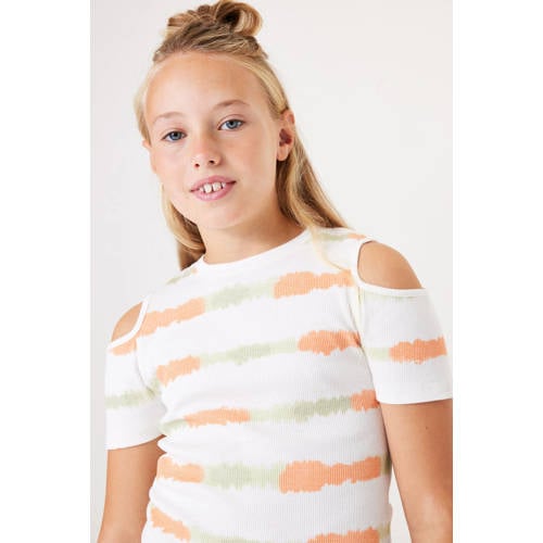 Garcia dip-dye T-shirt wit oranje geel Meisjes Katoen Ronde hals Dip-dye 176