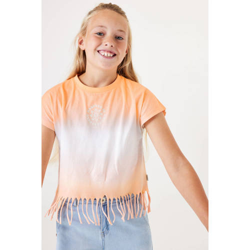 Garcia dip-dye T-shirt oranje lichtblauw Meisjes Katoen Ronde hals Dip-dye 152 158