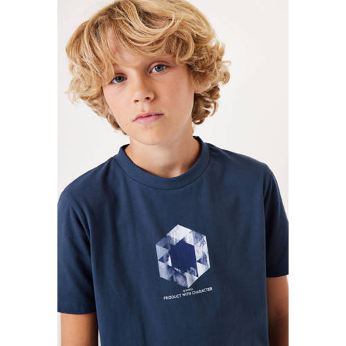 Garcia T-shirt met backprint donkerblauw Jongens Katoen Ronde hals Backprint 152 158