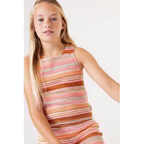 Garcia gestreept T-shirt van polyester oranje roze bruin Streep 152 158