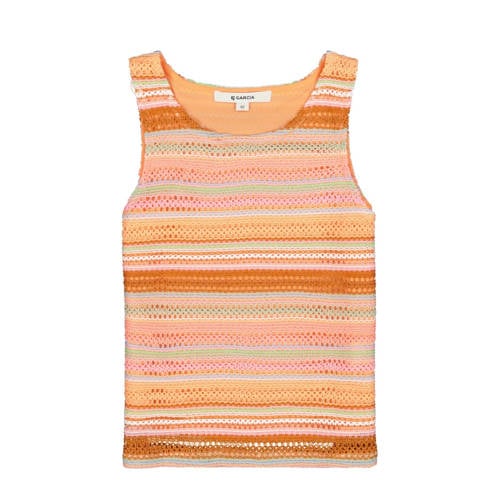 Garcia gestreept T-shirt van polyester oranje/roze/bruin Streep - 128/134