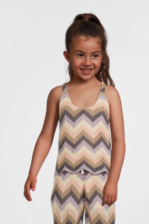 gebreide top lila/ecru/bruin