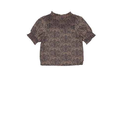 LEVV T-shirt KAREN met all over print bruin Meisjes Viscose Ronde hals