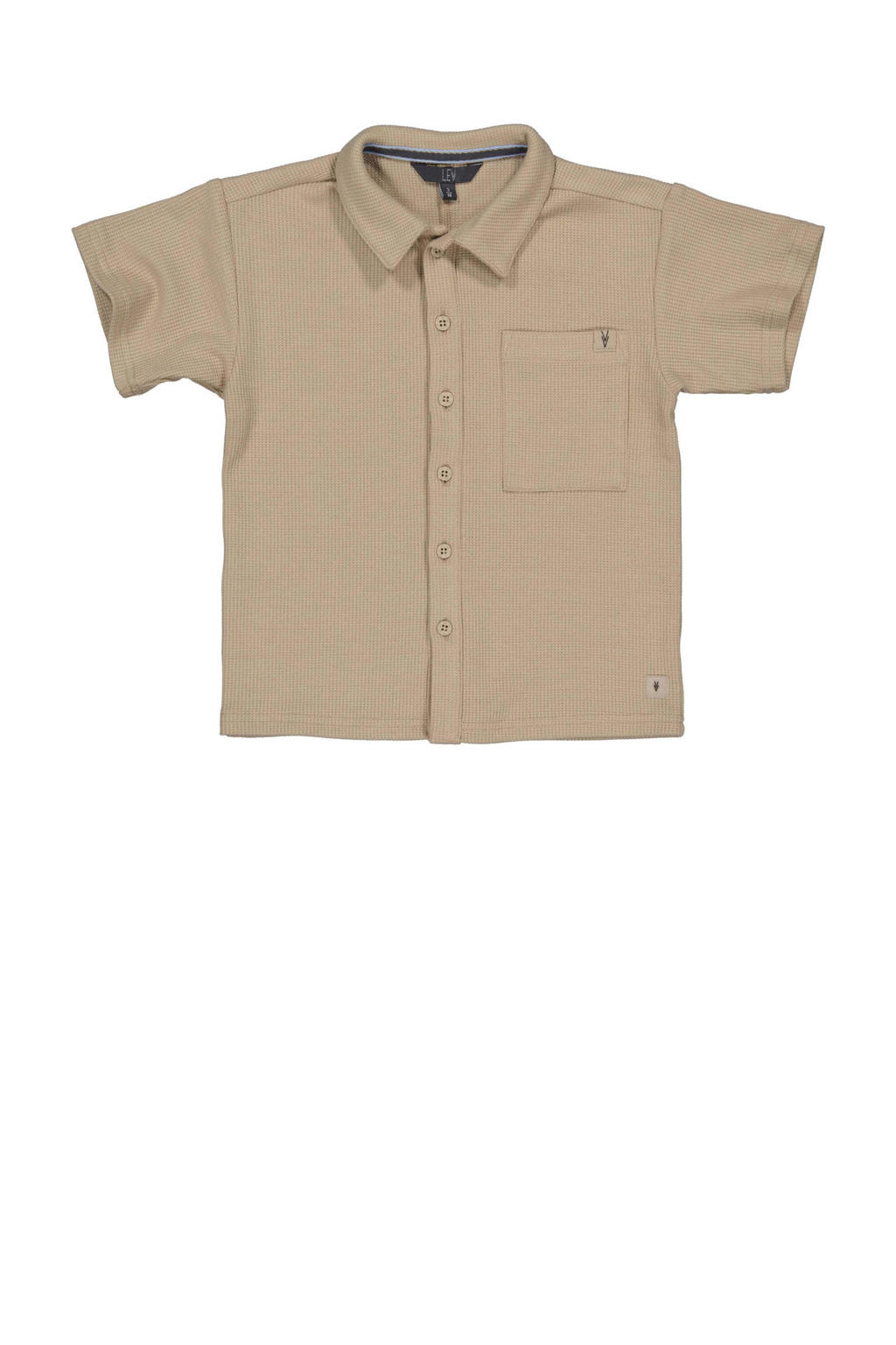 Bruine jongens LEVV T-shirt van polyester met effen, korte mouwen, klassieke kraag en knoopsluiting
