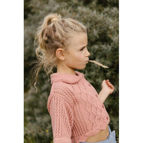 LEVV gebreide top KATJA koraal Roze Meisjes Katoen Peter Pan-kraag Effen 116