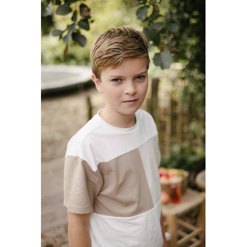 LEVV T-shirt KASPER wit bruin beige Jongens Katoen Ronde hals Meerkleurig 176