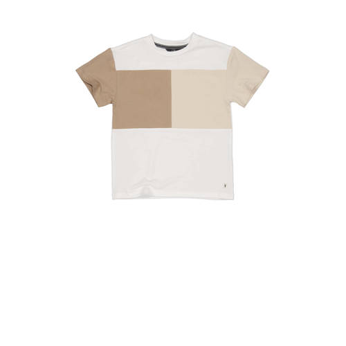 LEVV T-shirt KASPER wit/bruin/beige Jongens Katoen Ronde hals Meerkleurig