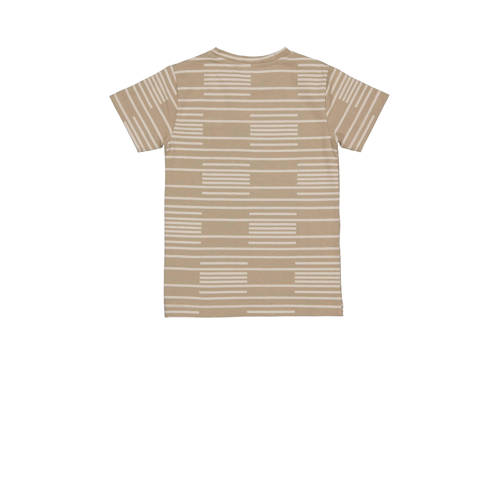 LEVV T-shirt MASON met all over print kameel wit Bruin Jongens Katoen Ronde hals 80