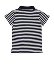 thumbnail: Blauw, donkerblauw en witte jongens LEVV gestreept T-shirt van biologisch katoen met korte mouwen, polo kraag en knoopsluiting