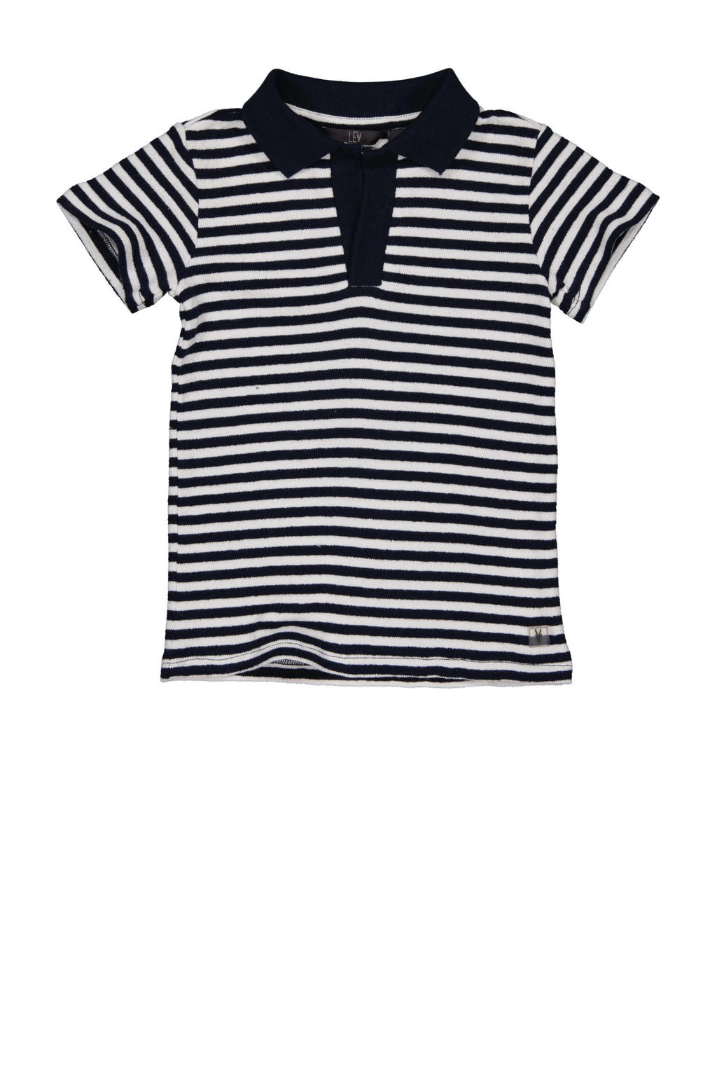 Blauw, donkerblauw en witte jongens LEVV gestreept T-shirt van katoen met korte mouwen, polo kraag en knoopsluiting