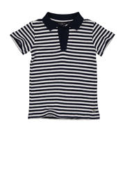 thumbnail: Blauw, donkerblauw en witte jongens LEVV gestreept T-shirt van katoen met korte mouwen, polo kraag en knoopsluiting