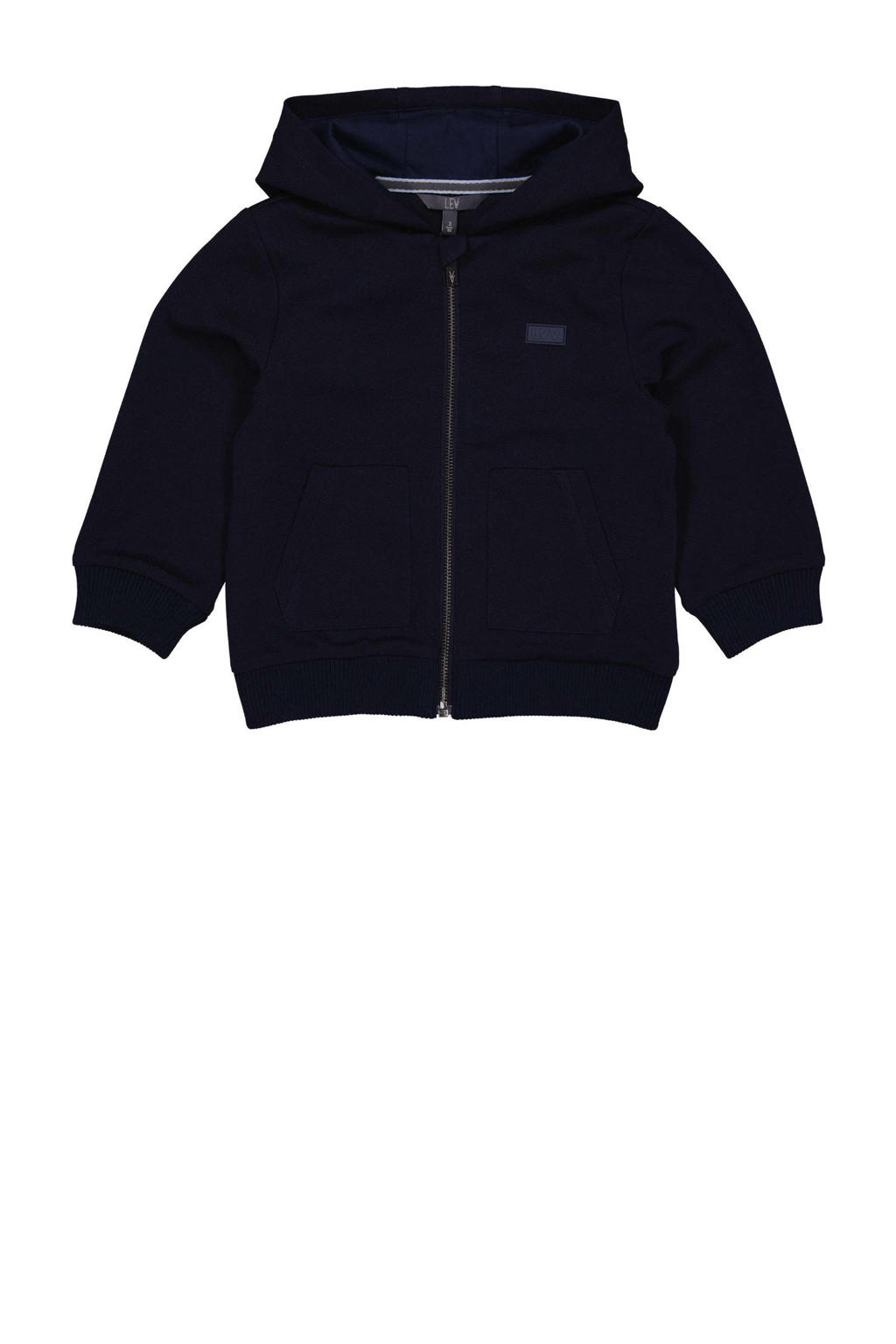 Blauwe jongens LEVV sweatvest van polyester met effen, lange mouwen, capuchon en ritssluiting