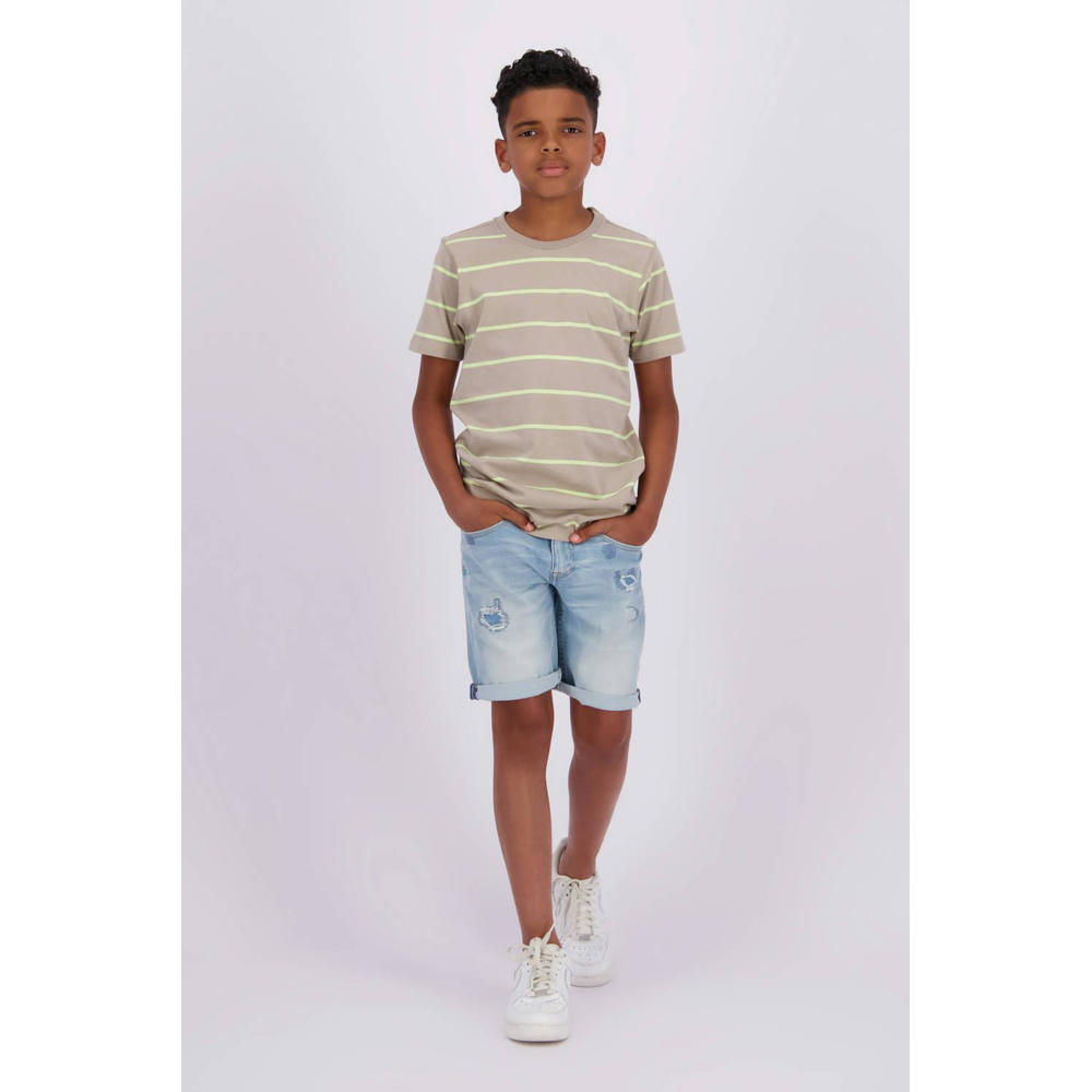 Light blue denim jongens Raizzed short Oregon Crafted stone van stretchdenim met rits- en knoopsluiting en effen
